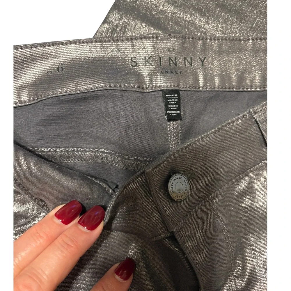 White House Black Market Skinny Ankle Mid Rise Coated Pewter Jeans, Size 6 - Picture 6 of 7